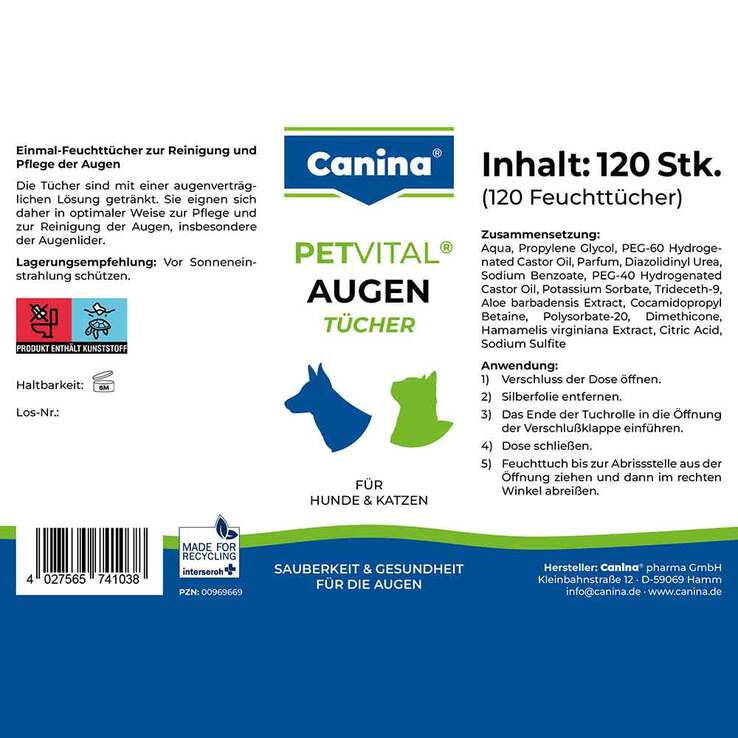 Petvital Feuchttücher für Augen, 120 St