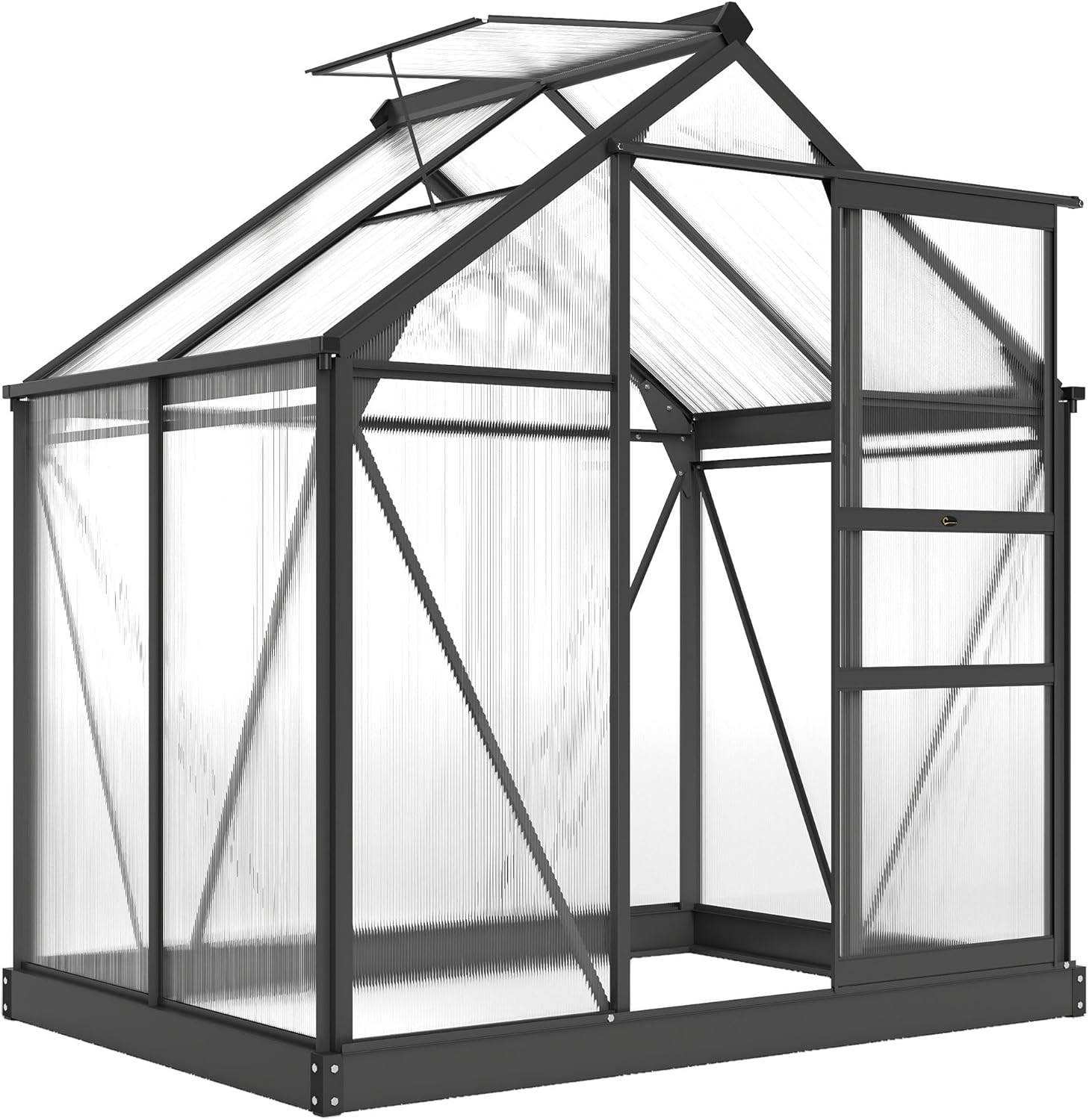 Outsunny Gewächshaus Aluminium Treibhaus mit Dachfenster Tür 190 x 132 x 201 cm Pflanzenhaus mit Fundament begehbares Tomatenhaus Witterungsbeständig Polycarbonat Grau+Transparent