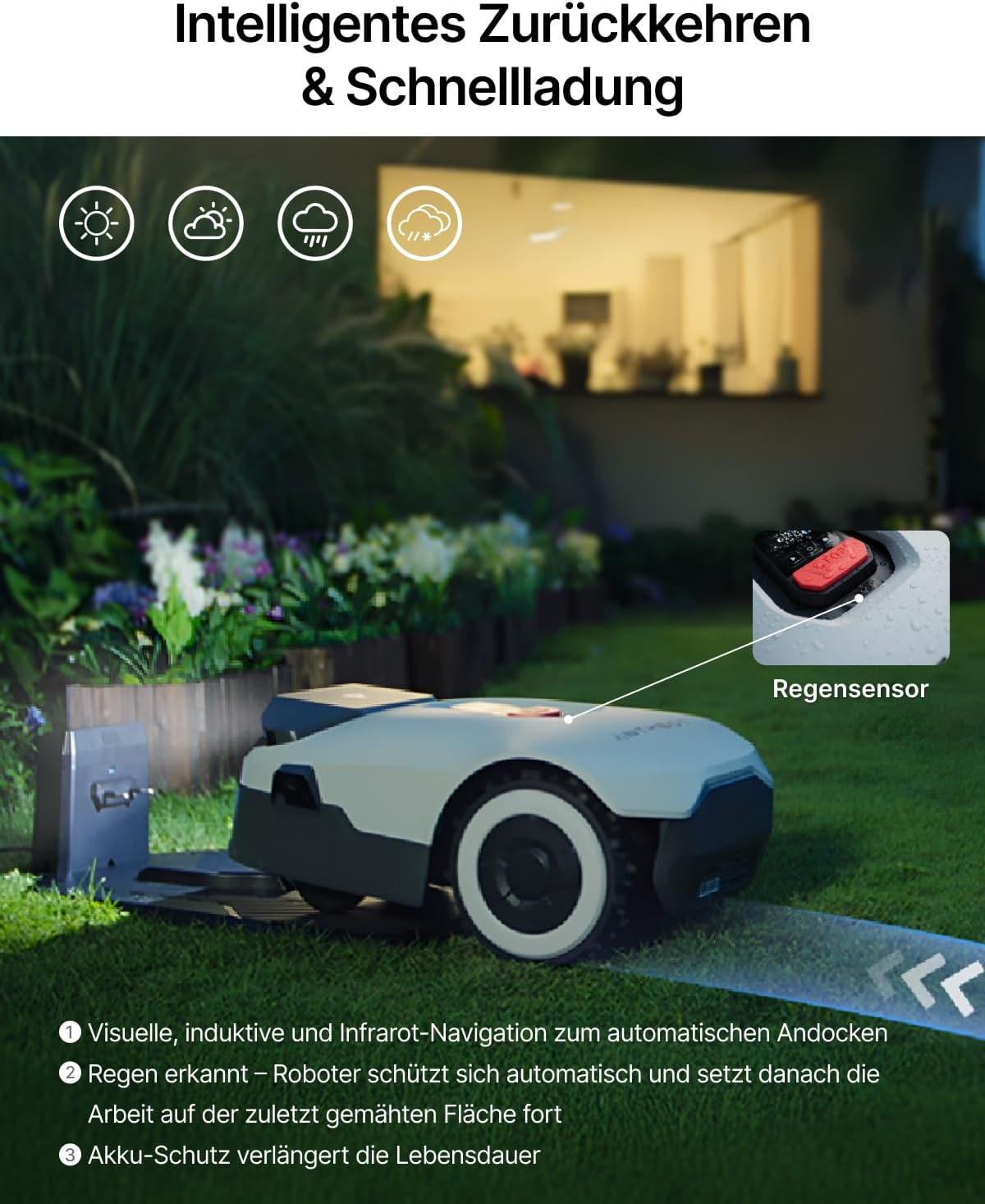 ANTHBOT Genie 600 Mähroboter Set mit Garage, ohne Begrenzungskabel, Empf. 650 m², Max. 850 m², Rasenroboter mit RTK+4-Kamera Vision, Präzise Navigation, KI-Hindernisvermeidung & App-Steuerung