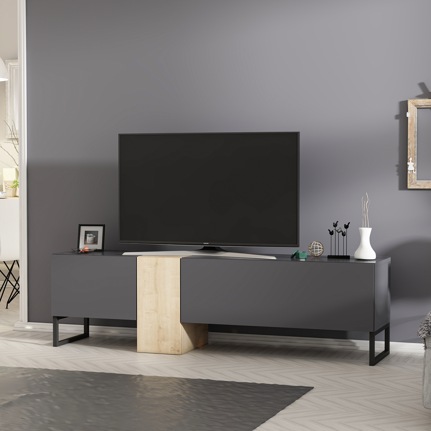 TV-Lowboard - grau-beige - 157 cm