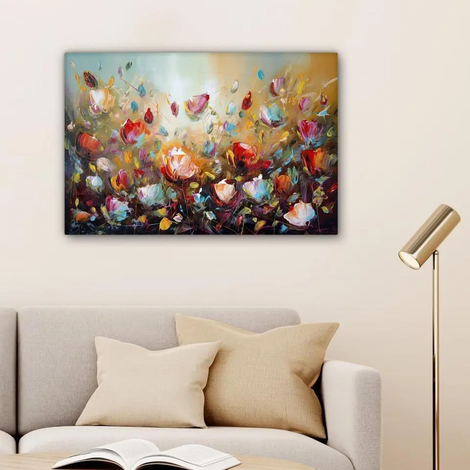 MuchoWow Canvas Schilderij 90x60cm Bloemen Kunst Natuur