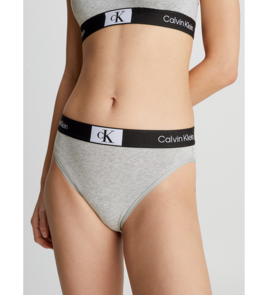 Calcinha brasileira de cintura alta Calvin Klein CK96 cinza