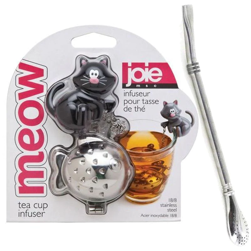 Boule à thé chat-poisson + paille inox avec filtre Youdoit
