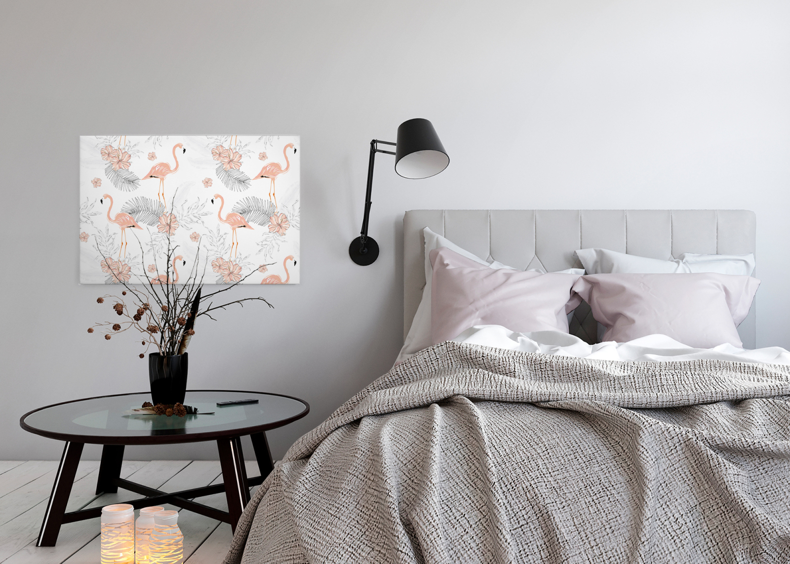 Leinwandbild TROPISCH- rosa-grau - 90x60 cm
