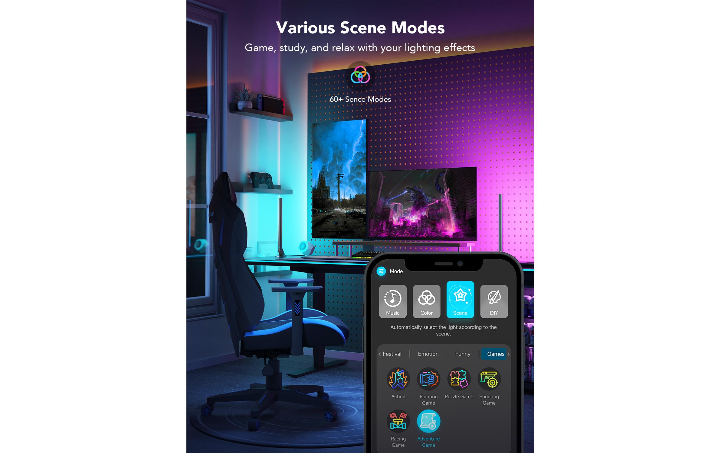 Gaming Lichtbalken mit Smart Controller, RGBIC, Wi-Fi + BTSmarte Lichtbalken