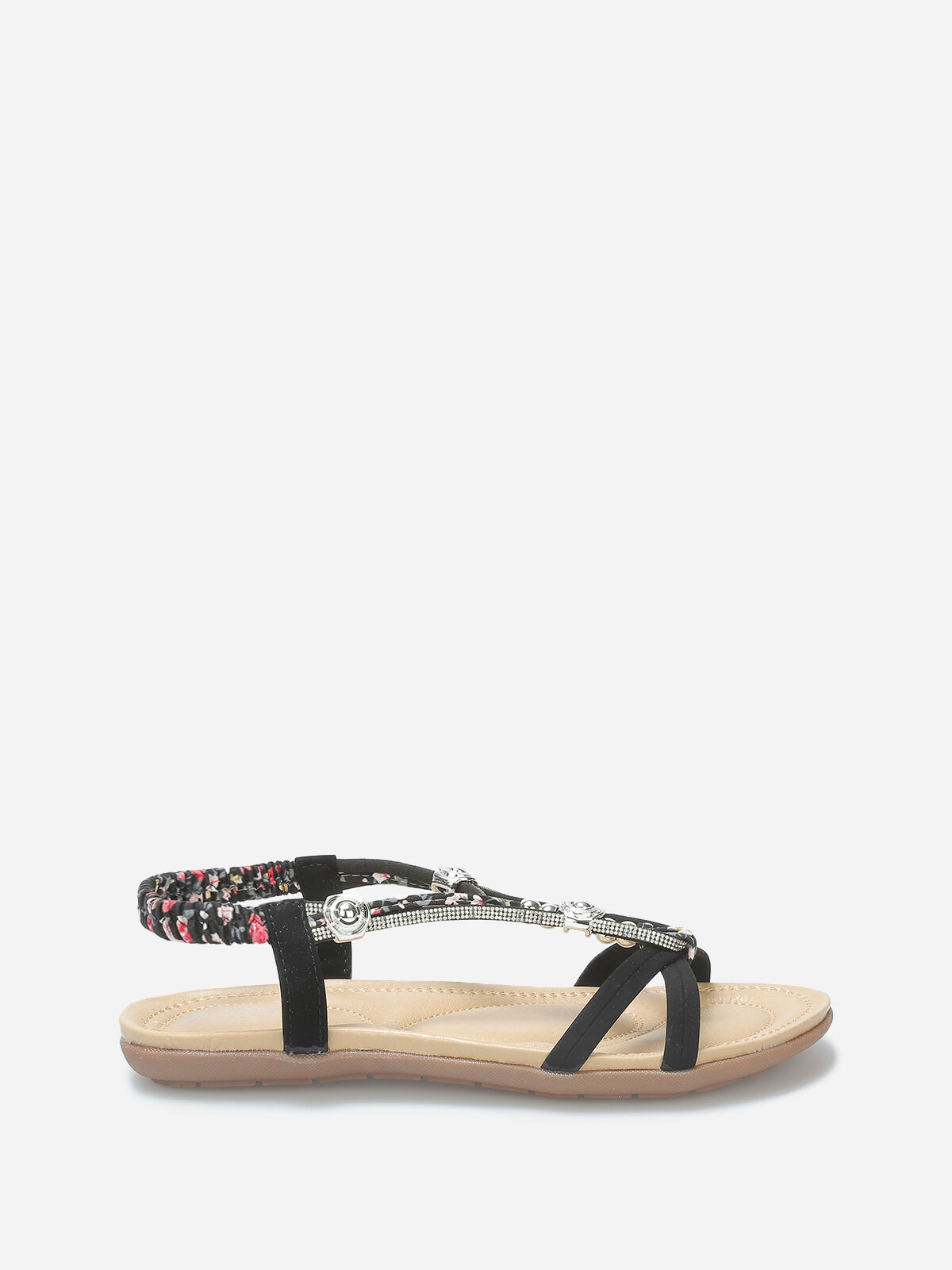 Nu-pieds à perles et strass grandes tailles- Noir