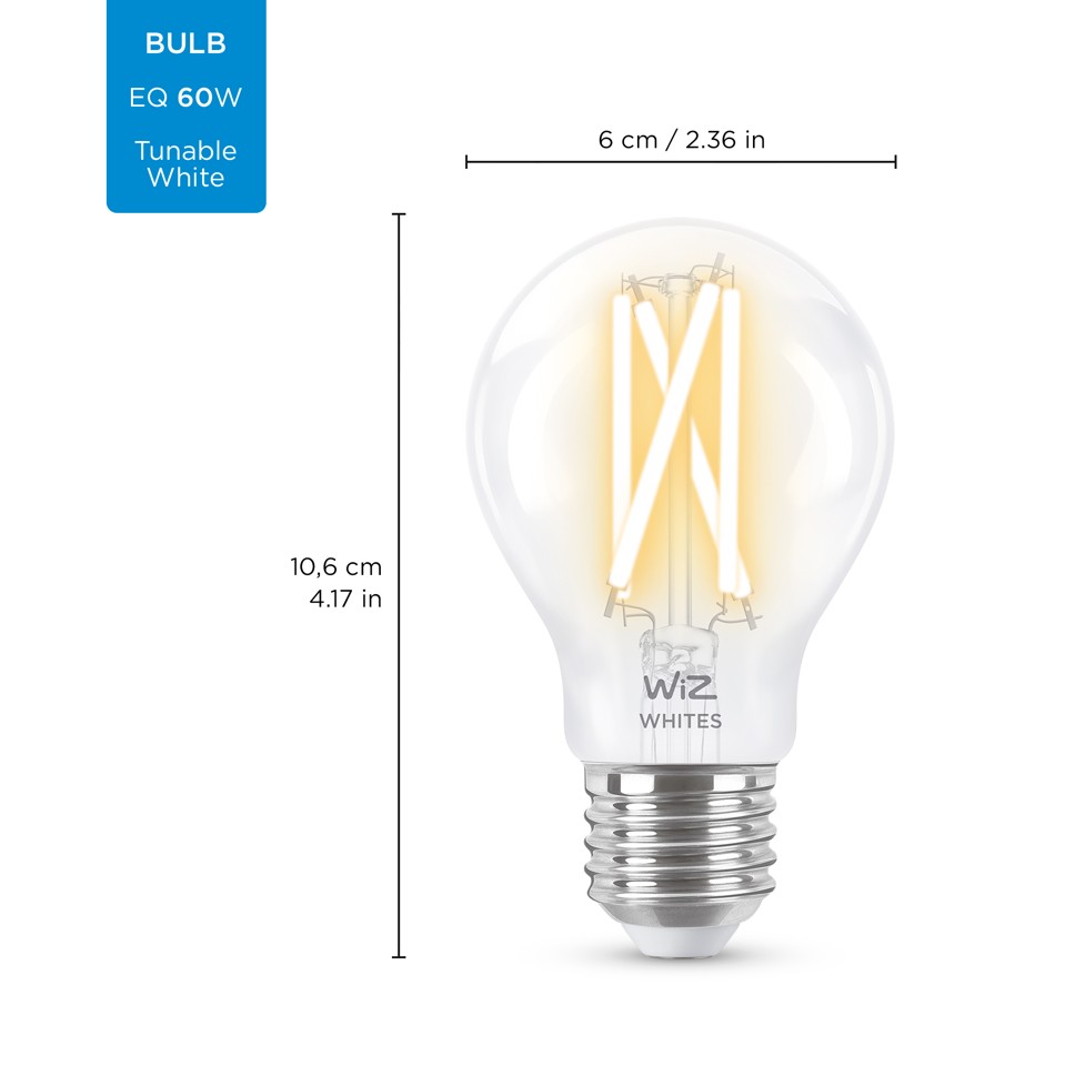 WiZ - A60 Clear-pære E27 Justerbar Hvid - Smart Hjem