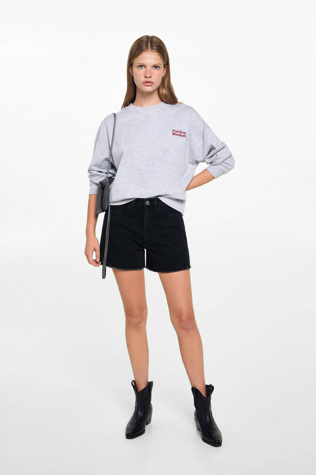 MANGO TEEN high waist denim short donkergrijs