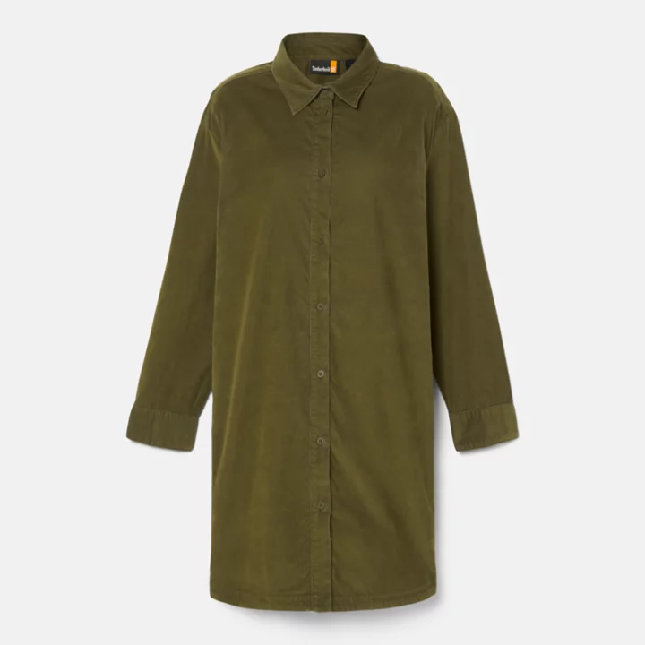 Vestido de veludo cotelê agulhado para mulheres na cor verde.
