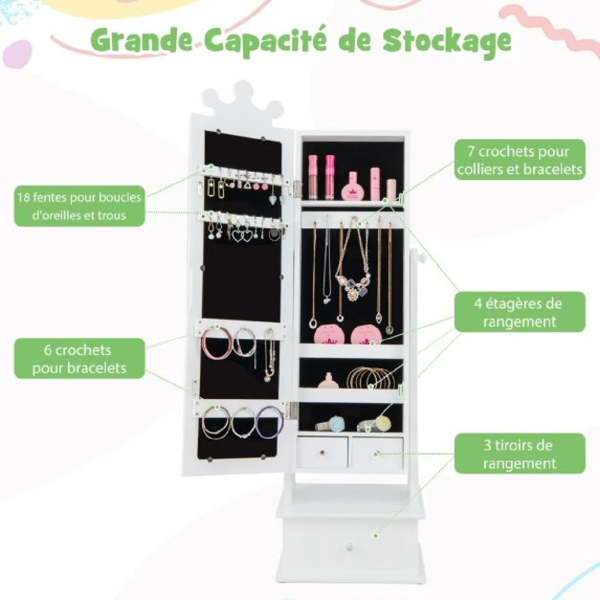 Helloshop26 Armoire à bijoux enfants couronne - Blanc