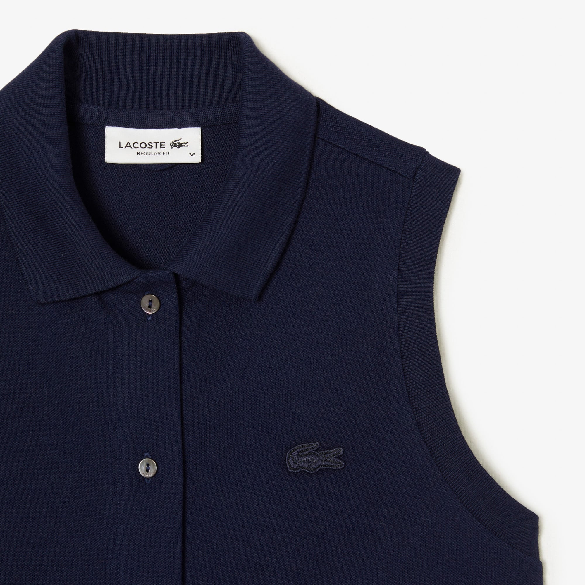 Robe polo longue sans manches en piqué de coton stretch Robes & Jupes - Bleu - Lacoste - Femme