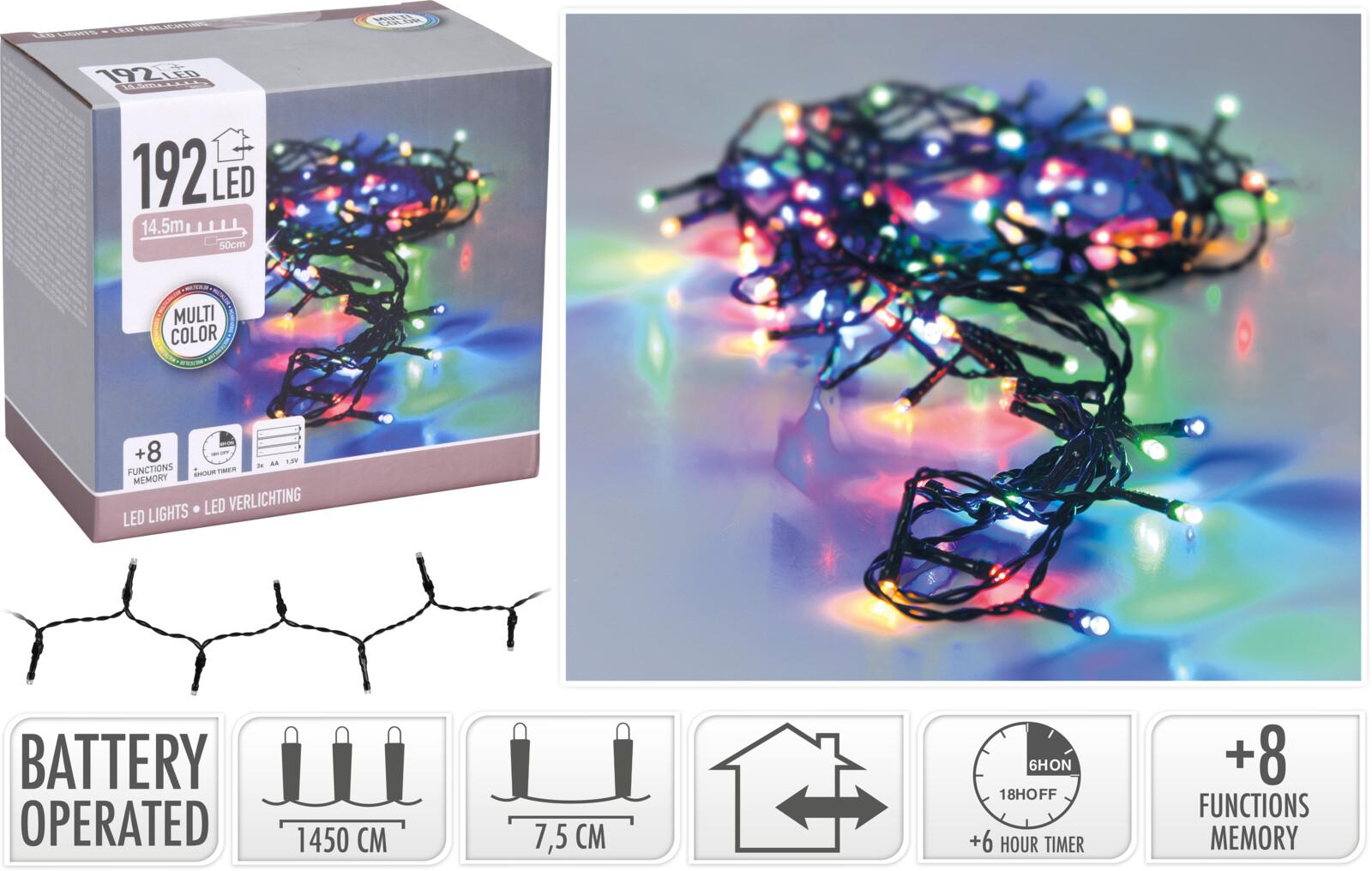 GUIRLANDE ELECTRIQUE EXTERIEUR 192 LED MULTICOLORE PILES
