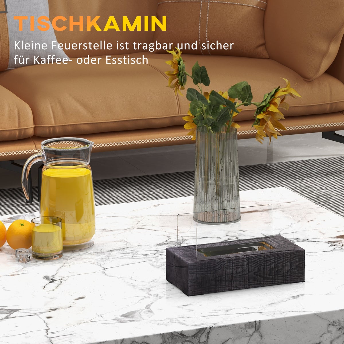 HOMCOM, Ethanolhaard, Bio-Ethanolbrander, 33L x 16B x 18H cm, Steen, Gehard Glas, Grijs