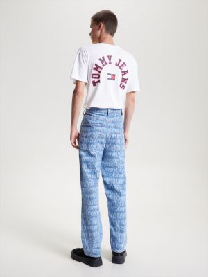Calça jeans folgada reciclada com logo por extenso
