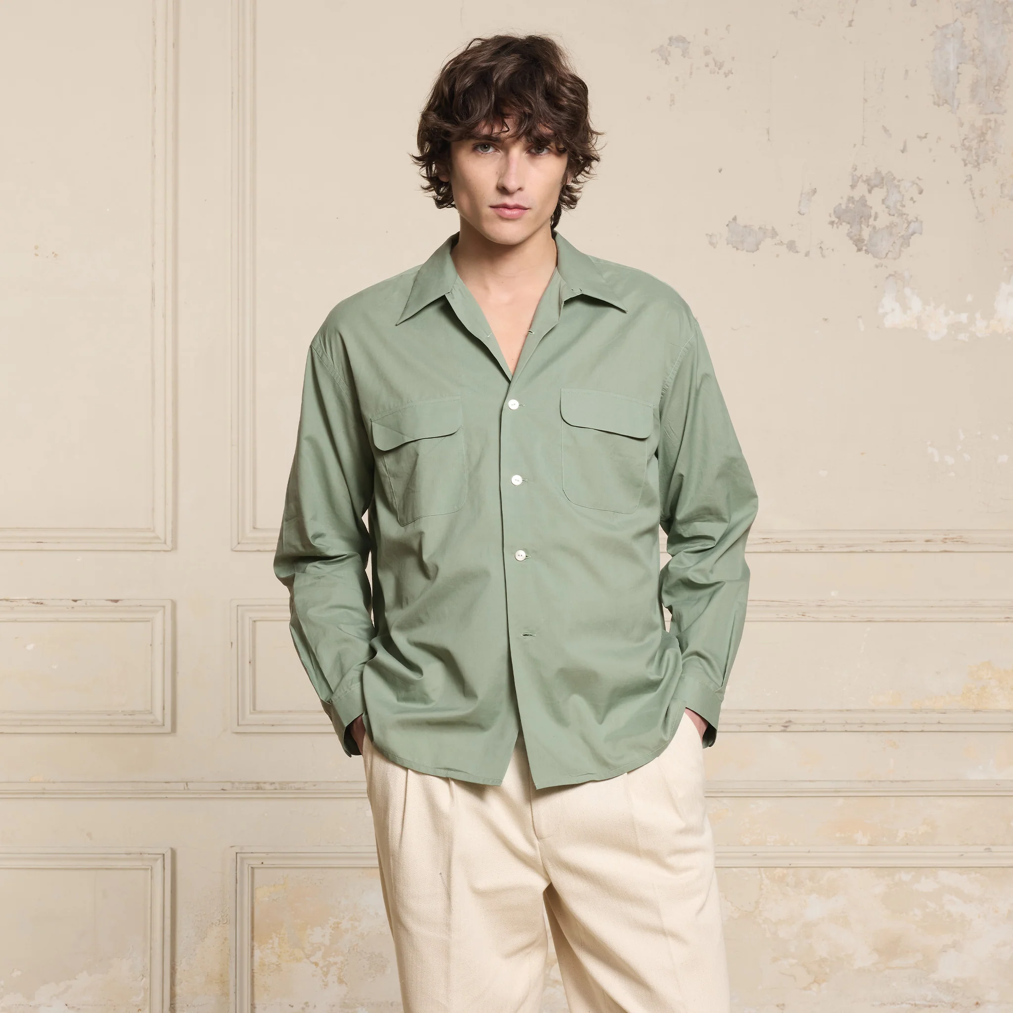 Green cotton muslin shirt