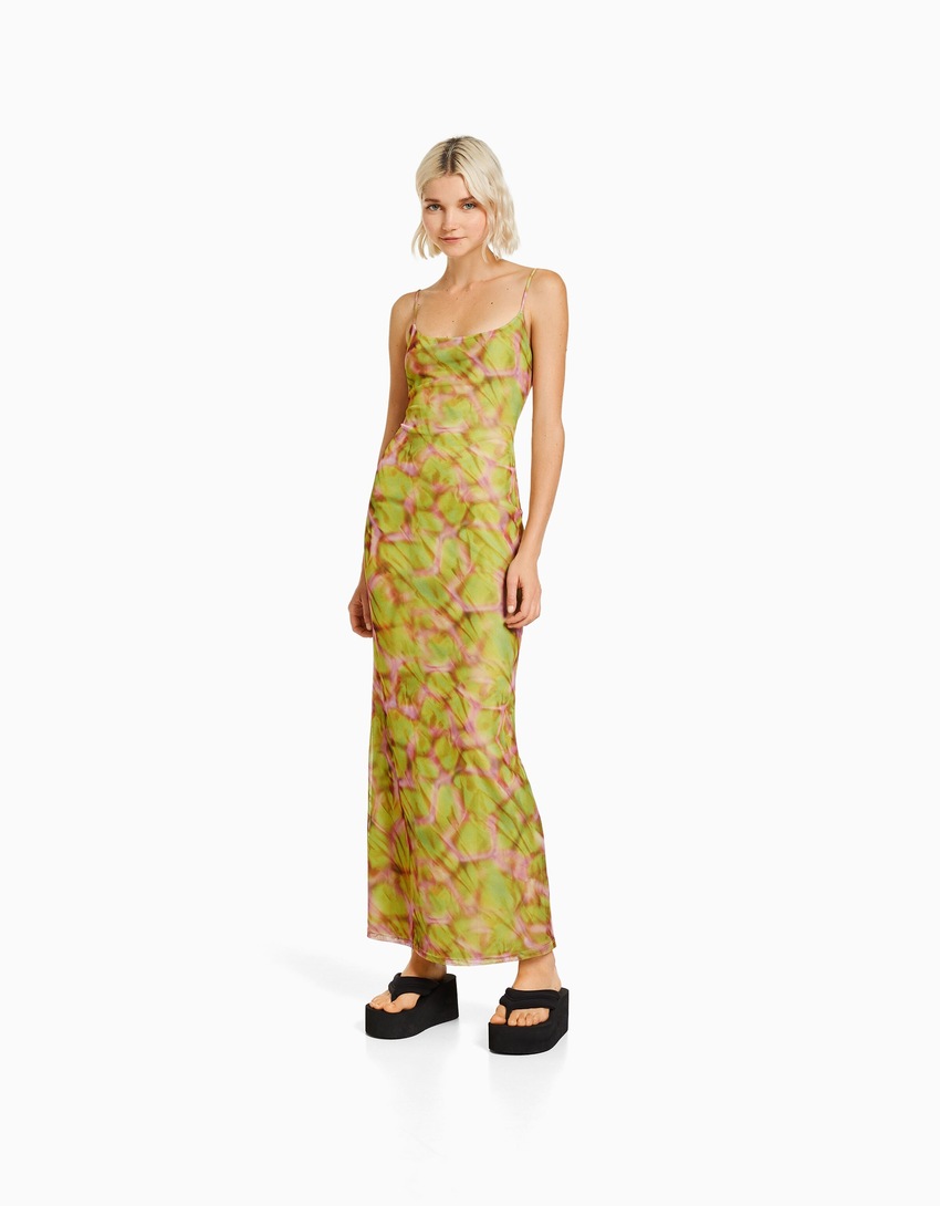 Vestido longo estampado com alças