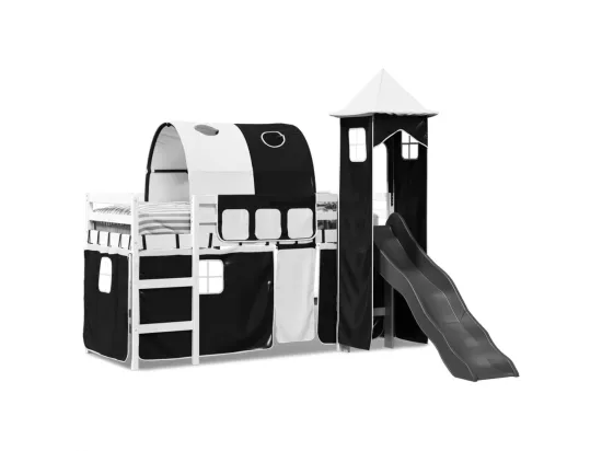 Lit mezzanine enfants et tour blanc/noir 90x200 cm pin massif