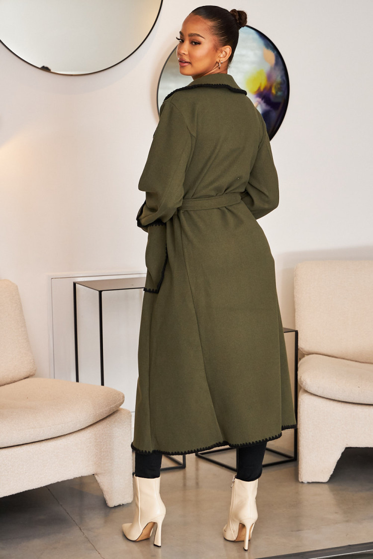 Veste longue kaki à coutures noires