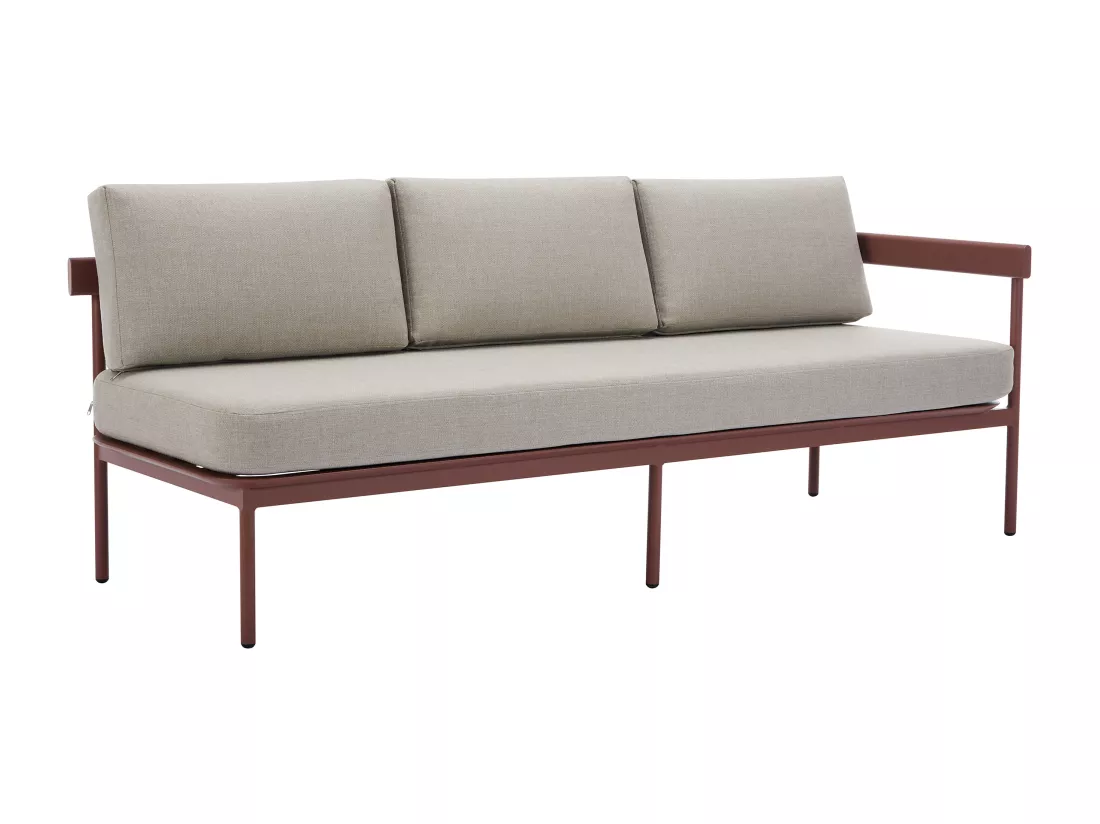 Salon de jardin modulable en aluminium : 1 canapé d'angle relevable + 1 table basse - Terracotta et coussins beige - LASTON de MYLIA