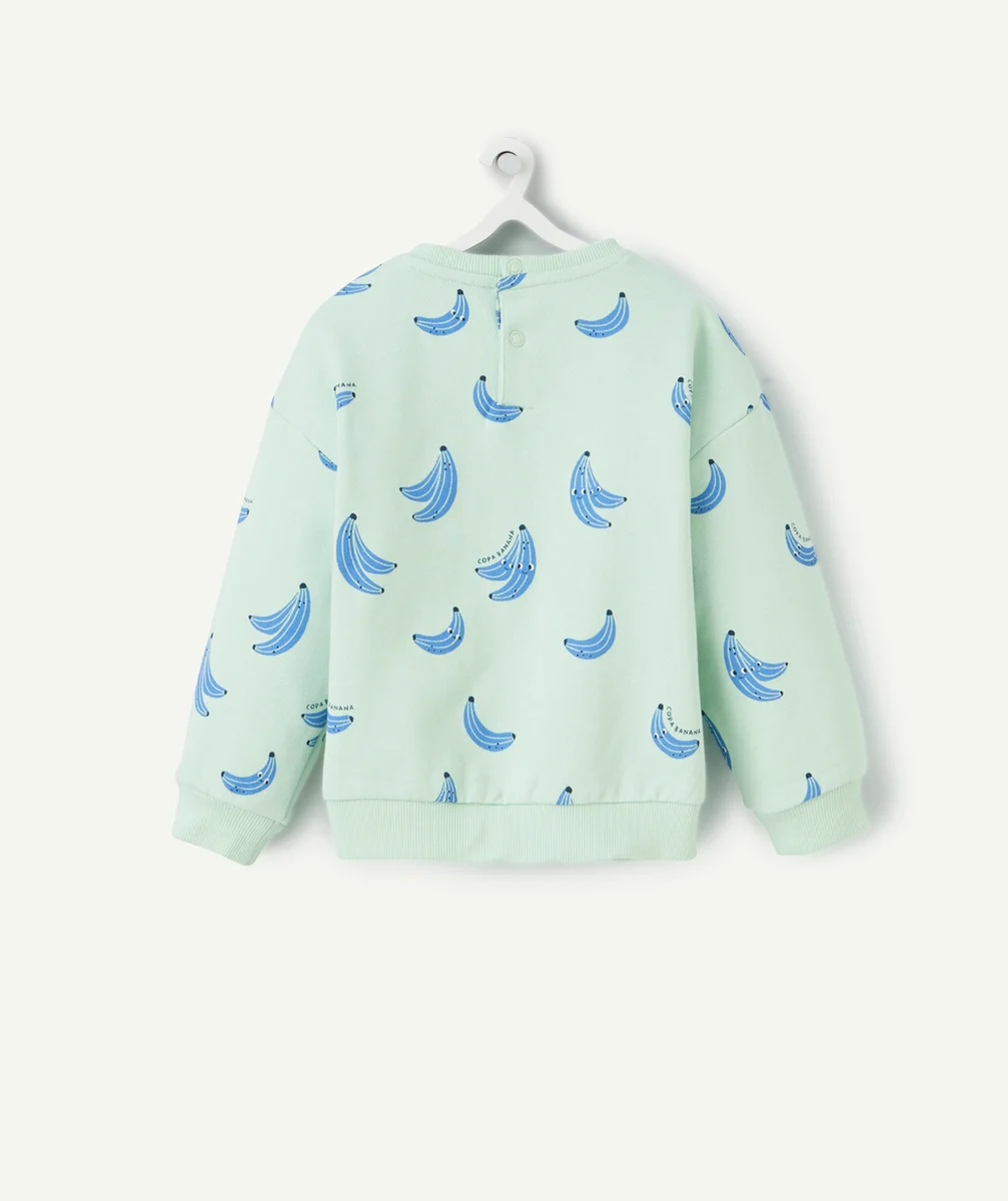 sweat bébé garçon en coton bio vert imprimé avec bananes bleues