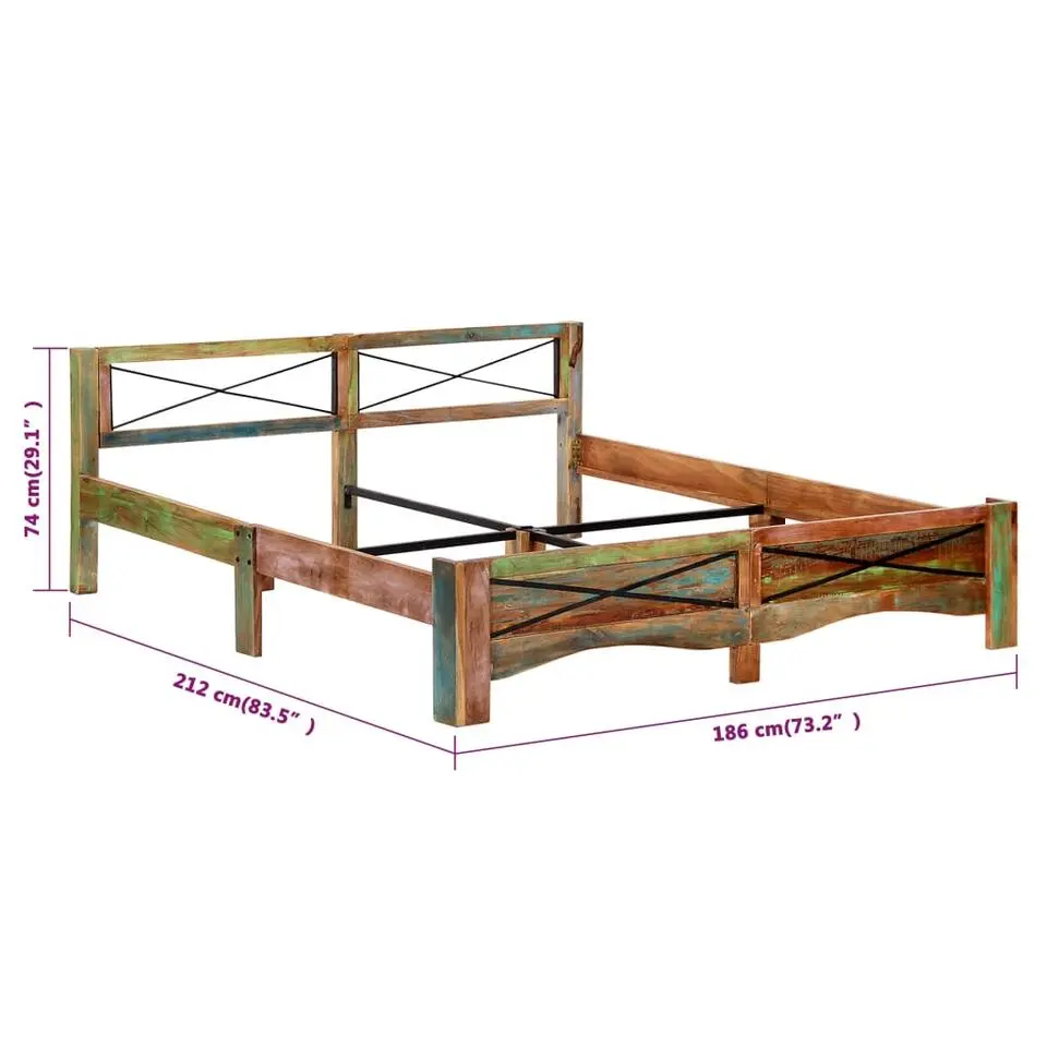 vidaXL - Bed frame - Multikleur - Massief gerecycled hout - 180x200 cm