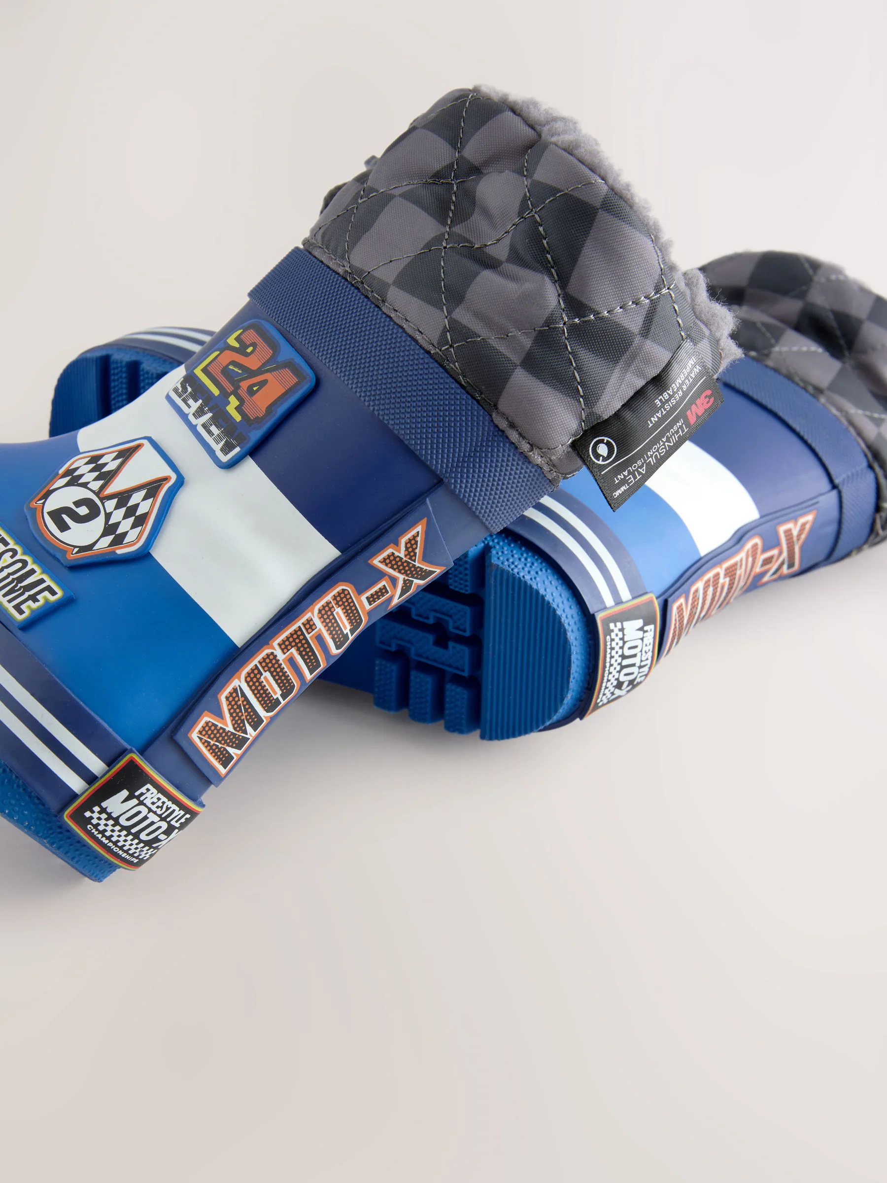 Blauw met racewagen - Thinsulate™ - Gevoerde thermoregenlaarzen met boord