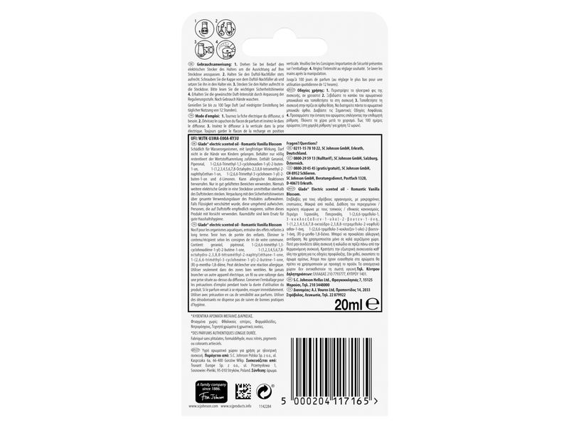 Glade Duftstecker Nachfüller Romantic Vanilla Blossom 20 ml Nachfüllkartusche für elektrischen Raumduft