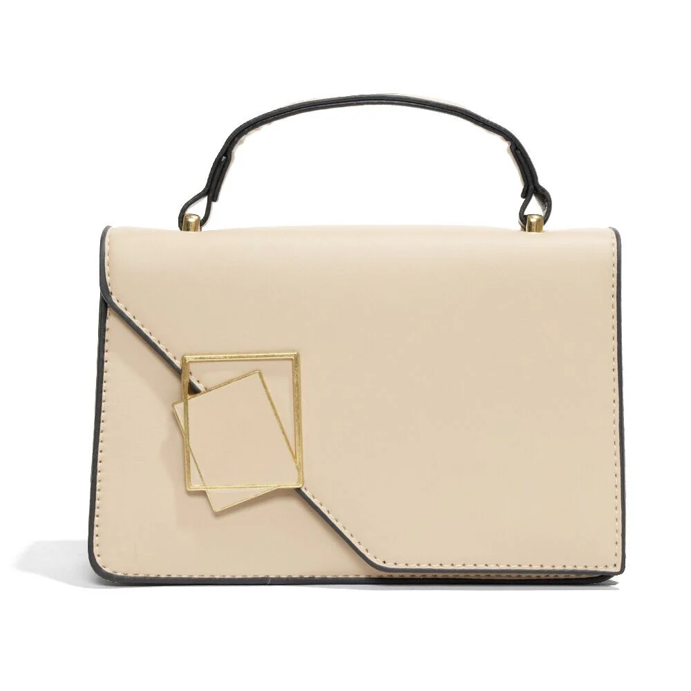 Sac à main simili beige et noir avec bandoulière amovible 19,5x7,5xH13cm