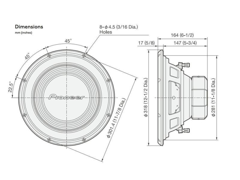 Pioneer Subwoofer TS-A300D4 Subwoofer, Passiv, 18.31 