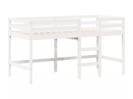 Lit superposé et échelle et toit blanc 90x200cm bois pin massif