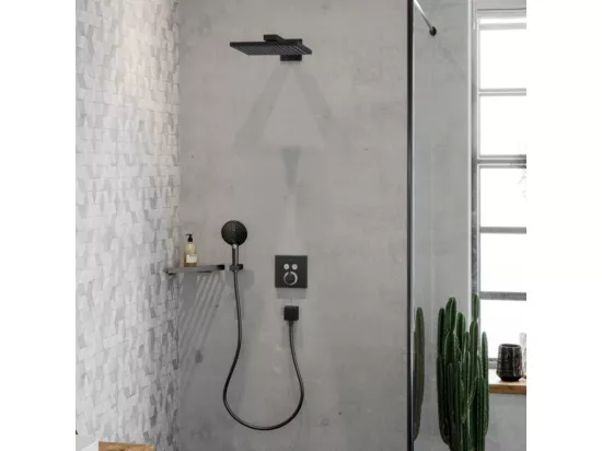 Pommeau de douche HANSGROHE Raindance Select S EcoSmart 120 3 jets noir chromé brossé + flexible de douche HANSGROHE Designflex 160 cm noir chromé brossé