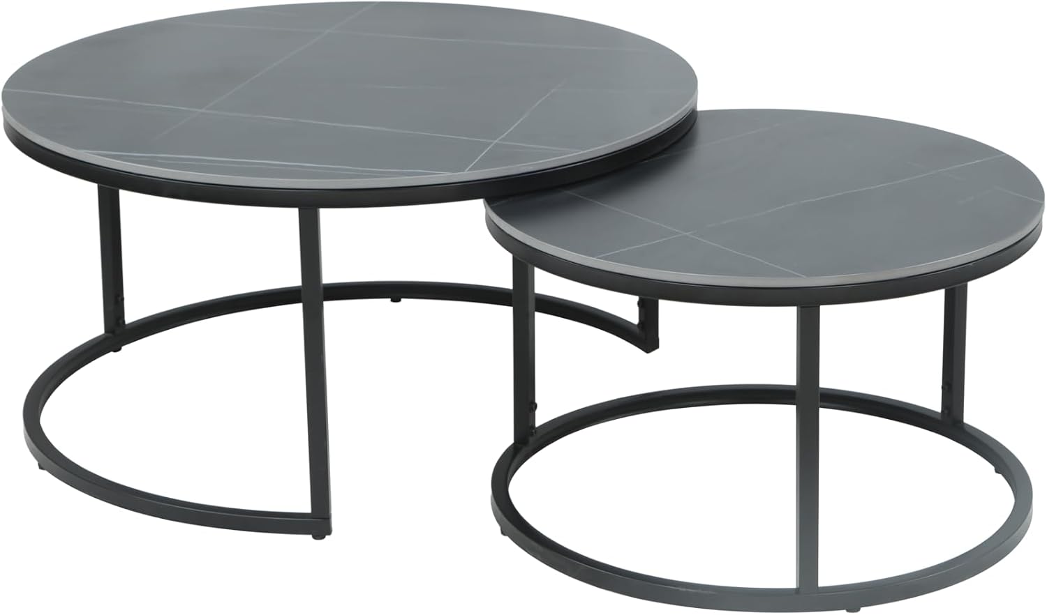 Hela Tische, 2er Set Couchtisch Luis, rund, Steinplatte Marmoroptik, Metallrahmen schwarz matt, Ø 80+60cm