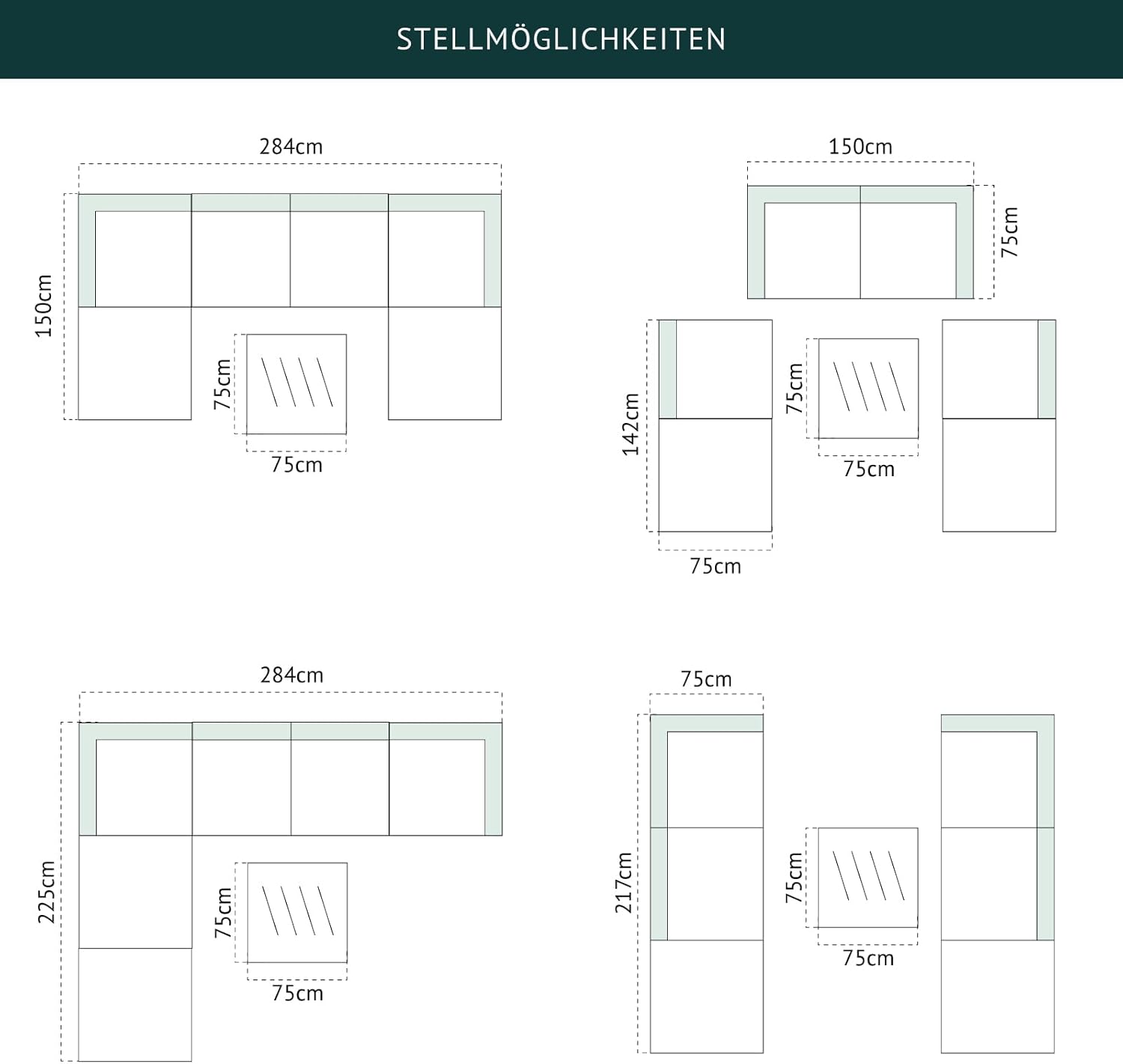 SVITA Lugano Garten-Lounge Polyrattan Garten-Set Sofa-Set Garnitur Gartenmöbel Couch-Set Grau