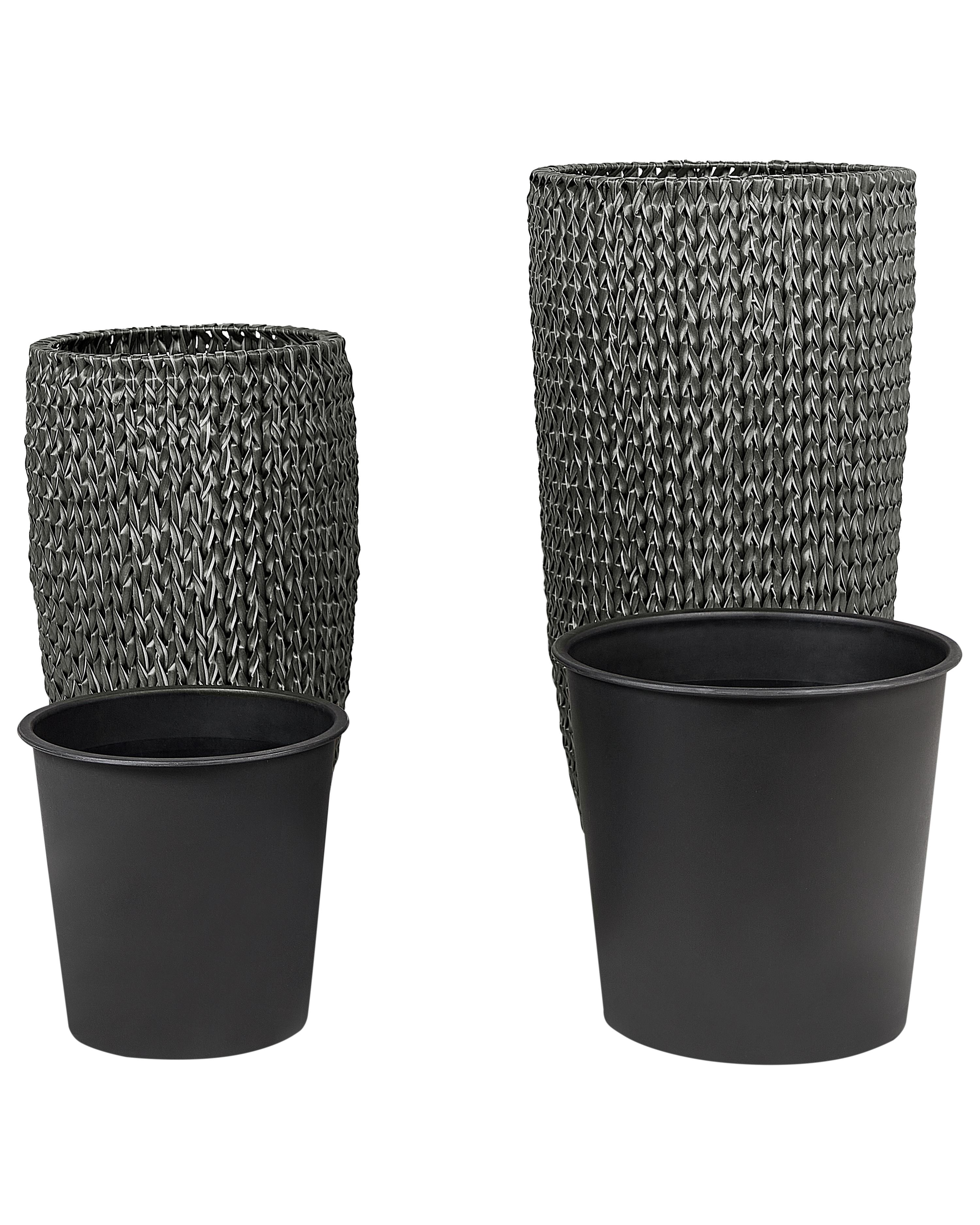 Set van 2 bloempotten CEDRUS PE rotan 37/45 cm Zwart