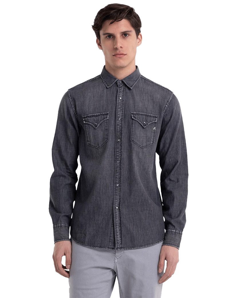 REPLAY CHEMISE HOMME DENIM GRIS FONCÉ