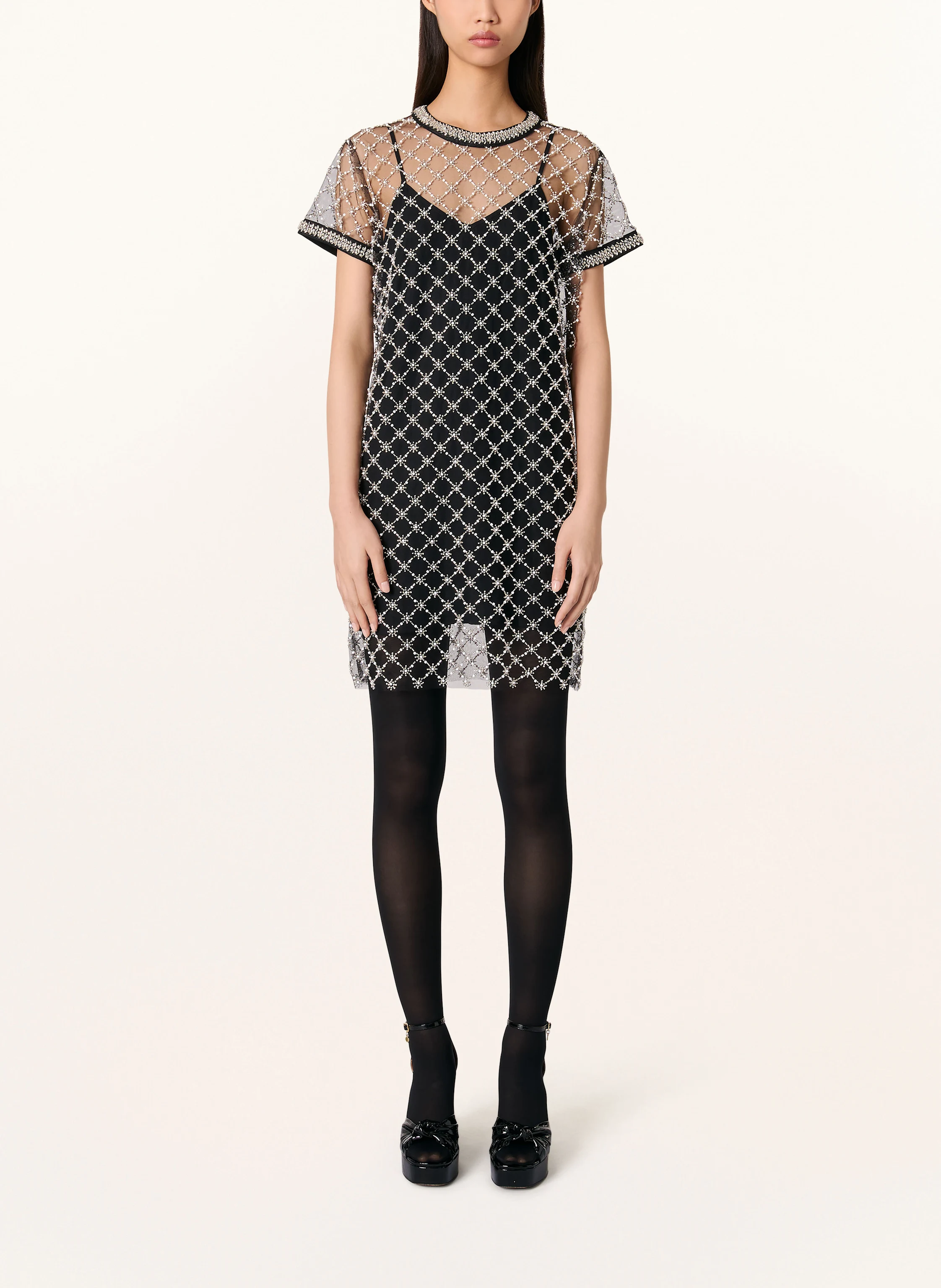 maje Mesh-Kleid mit Schmucksteinen