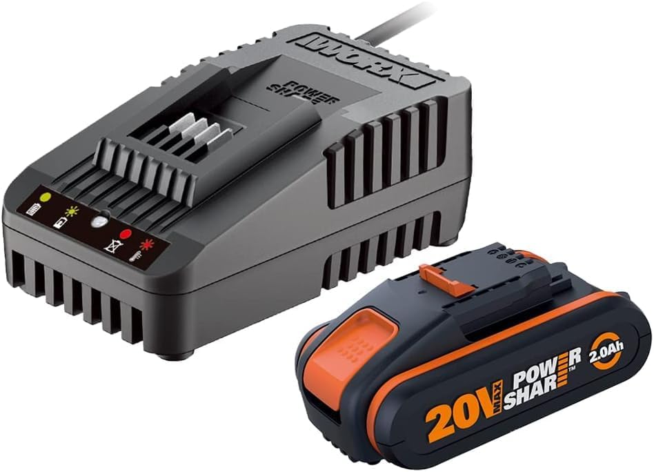 WORX WG349E.9 Akku Teleskop-Hochentaster 20V - Praktische Kettensäge & WA3601 PowerShare Akku mit Ladegerät Set