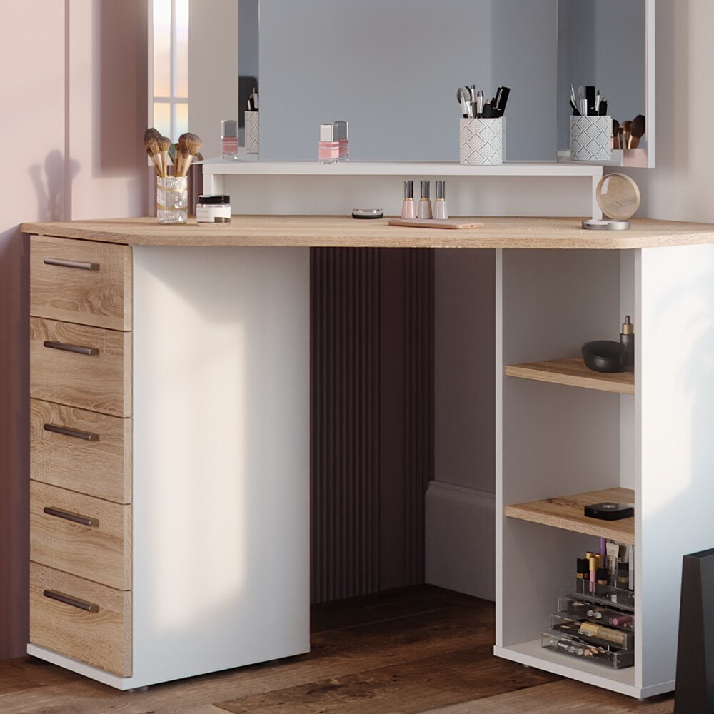 Vicco Eckschminktisch Frisiertisch Frisierkommode Sofia Weiß Sonoma Spiegel 128x142 cm modern Ablage