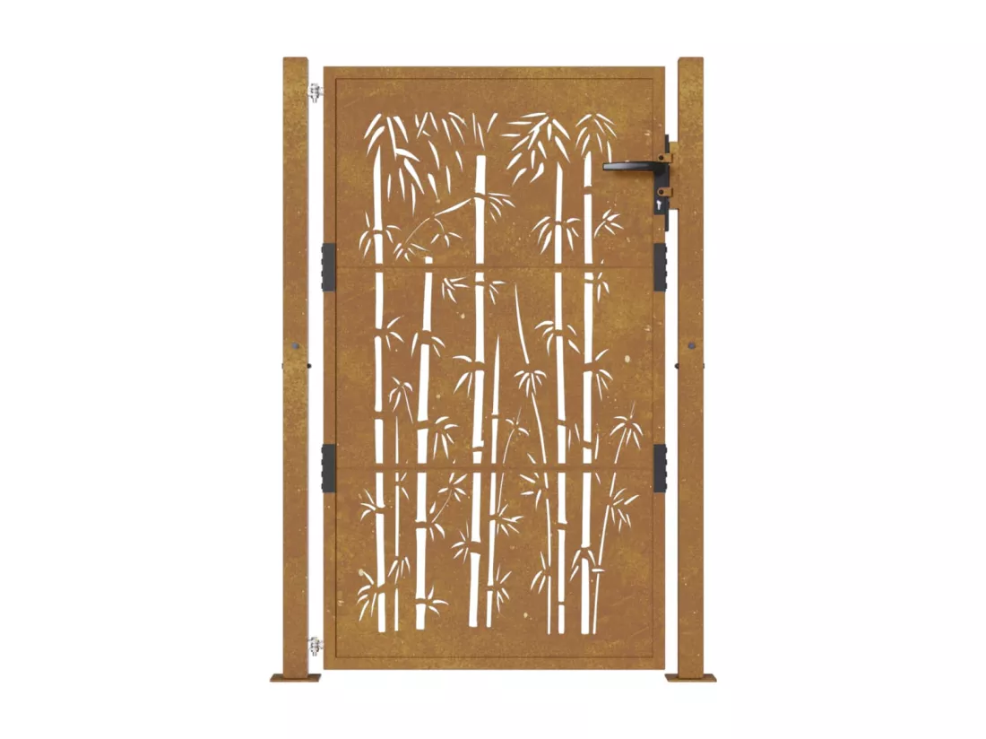 Portail de jardin 105x130 cm acier corten design de bambou