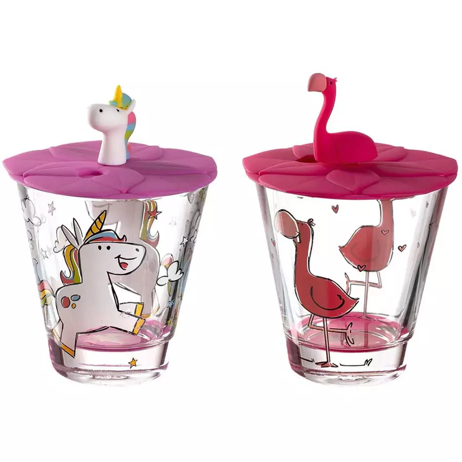 Leonardo Kinderbecher mit Deckel Bambini 215 ml 2er Set weiß-pink