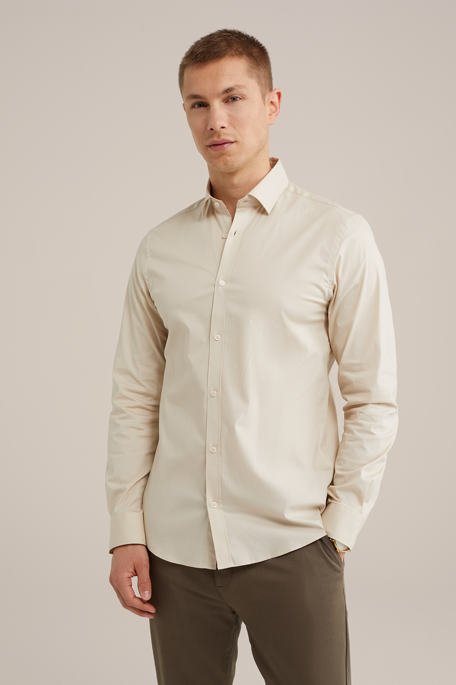 anti-odour overhemd met stretch Fundamentals Beige