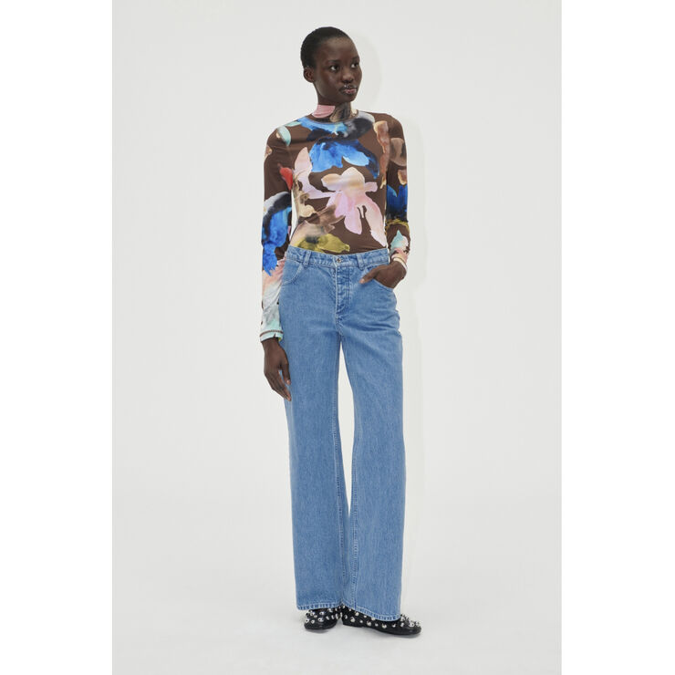 Stine Goya Elastic High Neck Collared Top, 2244 Stocking Jersey Aquarelle garden