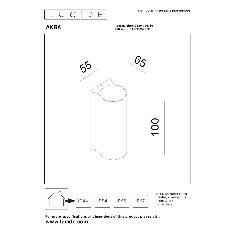 Lucide AKRA Wandlamp - Zwart
