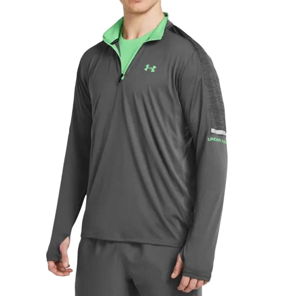 Under Armour Sweat 1/4 gris/vert Homme Under Armour Core+ Tech