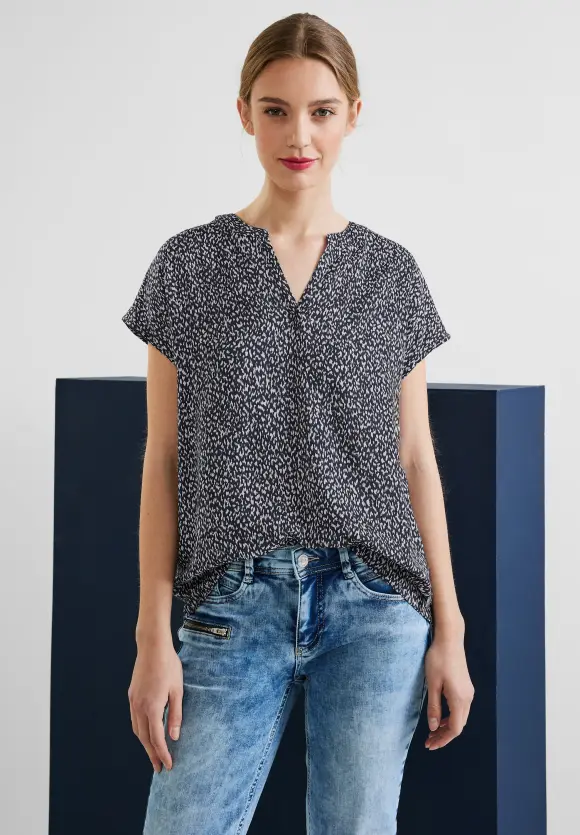Shirtbluse mit Minimalprint - deep blue