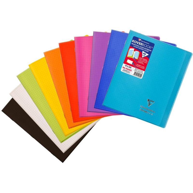 Cahier piqué Koverbook 17x22 cm 96 pages petits carreaux couverture polypropylène 100% recyclé
