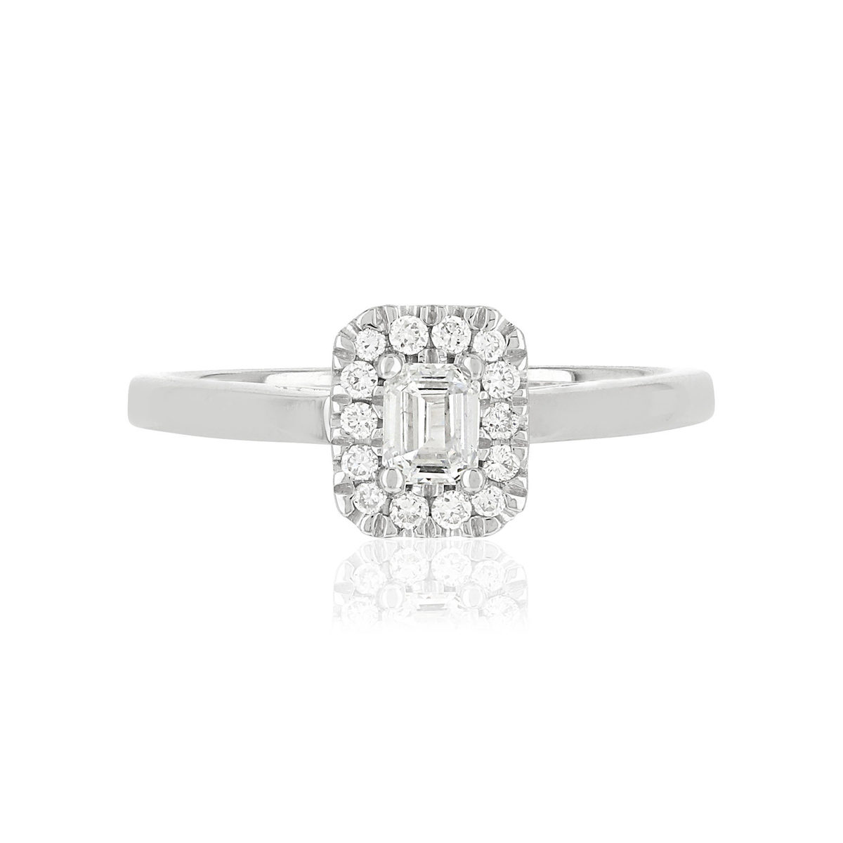 Bague or 750 blanc rectangulaire diamants synthétiques 0,34 carat