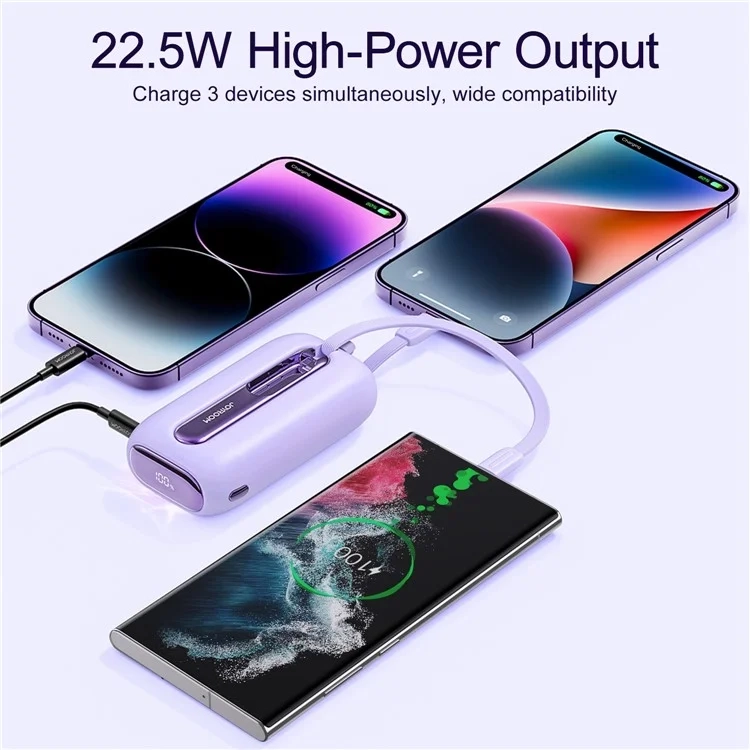 (22.5W) 10000mAh USB A / USB C Powerbank Power Delivery Ladegerät inkl. USB C / Lightning Ladekabel mit LED Anzeige (JR-L012PU) - Lila