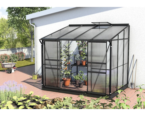 Aanbouwkas Vitavia Ida 5200, dubbelwandige polycarbonaat panelen 6 mm, 262,1 x 201,4 cm, zwart