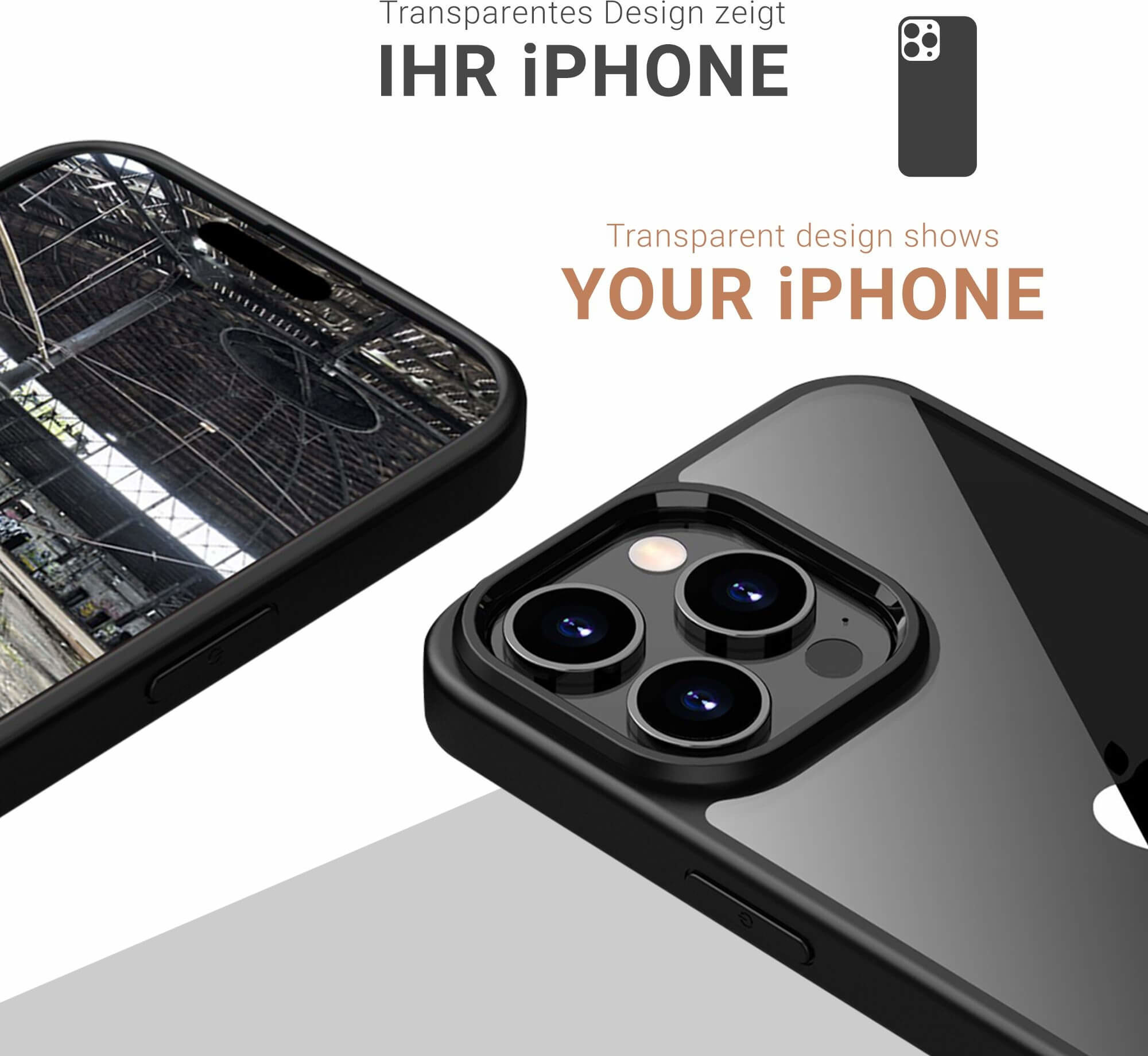 iPhone 16 Pro Max Hybrid Hülle TPU Bumper   Acryl Rückseite Pankow Hybrid (11097) - Schwarz/Transparent